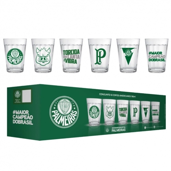 Conjunto com 6 copos americanos Palmeiras — 190ml